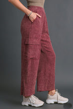 Load image into Gallery viewer, Umgee Mineral Washed Cargo Pants in Wine Pants Umgee   
