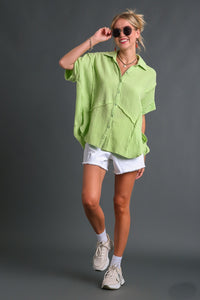 Umgee High Low Hem Button Down Shirt in Melon Shirts & Tops Umgee   