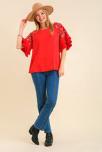 Load image into Gallery viewer, Umgee Embroidered Round Neck Top in Cherry Red  Umgee   
