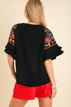 Load image into Gallery viewer, Umgee Embroidered Round Neck Top in Black  Umgee   
