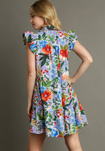 Load image into Gallery viewer, Umgee Floral Print Smocked Shoulder Dress in Lavender Mix Dress Umgee   
