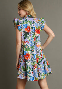 Umgee Floral Print Smocked Shoulder Dress in Lavender Mix Dress Umgee   