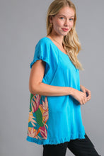 Load image into Gallery viewer, Umgee Linen Blend Top with Printed Back in Aqua Top Umgee   
