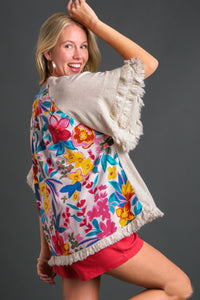 Umgee Linen Top with Mixed Print Back in Oatmeal Top Umgee   