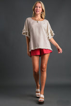 Load image into Gallery viewer, Umgee Linen Top with Mixed Print Back in Oatmeal Top Umgee   
