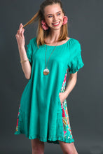 Load image into Gallery viewer, Umgee Pin-Tucked Dress with Floral Print Back in Jade Dress Umgee   
