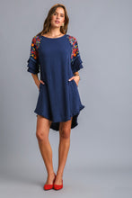 Load image into Gallery viewer, Umgee Embroidery High Low Hem Dress in Navy Dress Umgee   
