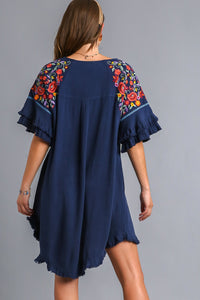 Umgee Embroidery High Low Hem Dress in Navy Dress Umgee   