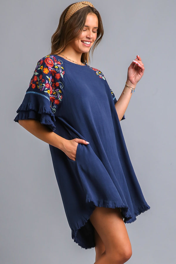 Umgee Embroidery High Low Hem Dress in Navy Dress Umgee   