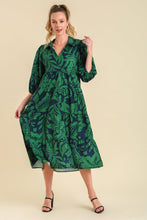 Load image into Gallery viewer, Umgee Two Toned Floral Print Tiered Midi Dress in Navy ON ORDER Dress Umgee   
