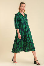 Load image into Gallery viewer, Umgee Two Toned Floral Print Tiered Midi Dress in Navy ON ORDER Dress Umgee   
