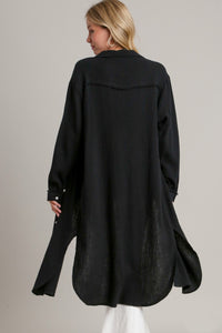 Umgee Cotton Gauze Button Down Shirt Dress in Black Dresses Umgee   