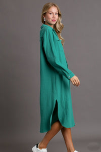 Umgee Cotton Gauze Button Down Shirt Dress in Jade Dresses Umgee   