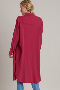 Umgee Cotton Gauze Button Down Shirt Dress in Ruby Dresses Umgee   