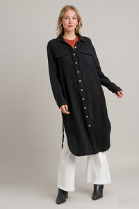 Umgee Cotton Gauze Button Down Shirt Dress in Black Dresses Umgee   