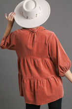 Load image into Gallery viewer, Umgee Mineral Washed Corduroy Tunic Top in Brick Shirts &amp; Tops Umgee   
