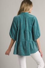 Load image into Gallery viewer, Umgee Mineral Washed Corduroy Tunic Top in Teal Shirts &amp; Tops Umgee   
