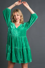 Load image into Gallery viewer, Umgee Velvet Tiered Dress in Emerald Green Dress Umgee   
