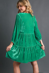 Umgee Velvet Tiered Dress in Emerald Green Dress Umgee   