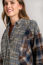 Load image into Gallery viewer, Umgee Mixed Plaid Half Button Down Top in Navy Mix Shirts &amp; Tops Umgee   
