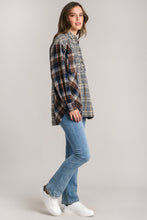 Load image into Gallery viewer, Umgee Mixed Plaid Half Button Down Top in Navy Mix Shirts &amp; Tops Umgee   
