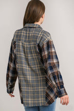 Load image into Gallery viewer, Umgee Mixed Plaid Half Button Down Top in Navy Mix Shirts &amp; Tops Umgee   
