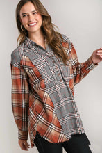 Load image into Gallery viewer, Umgee Mixed Plaid Half Button Down Top in Brick Mix Shirts &amp; Tops Umgee   
