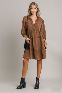 Umgee Snow Washed Cotton Gauze Dress in Brown Dress Umgee   