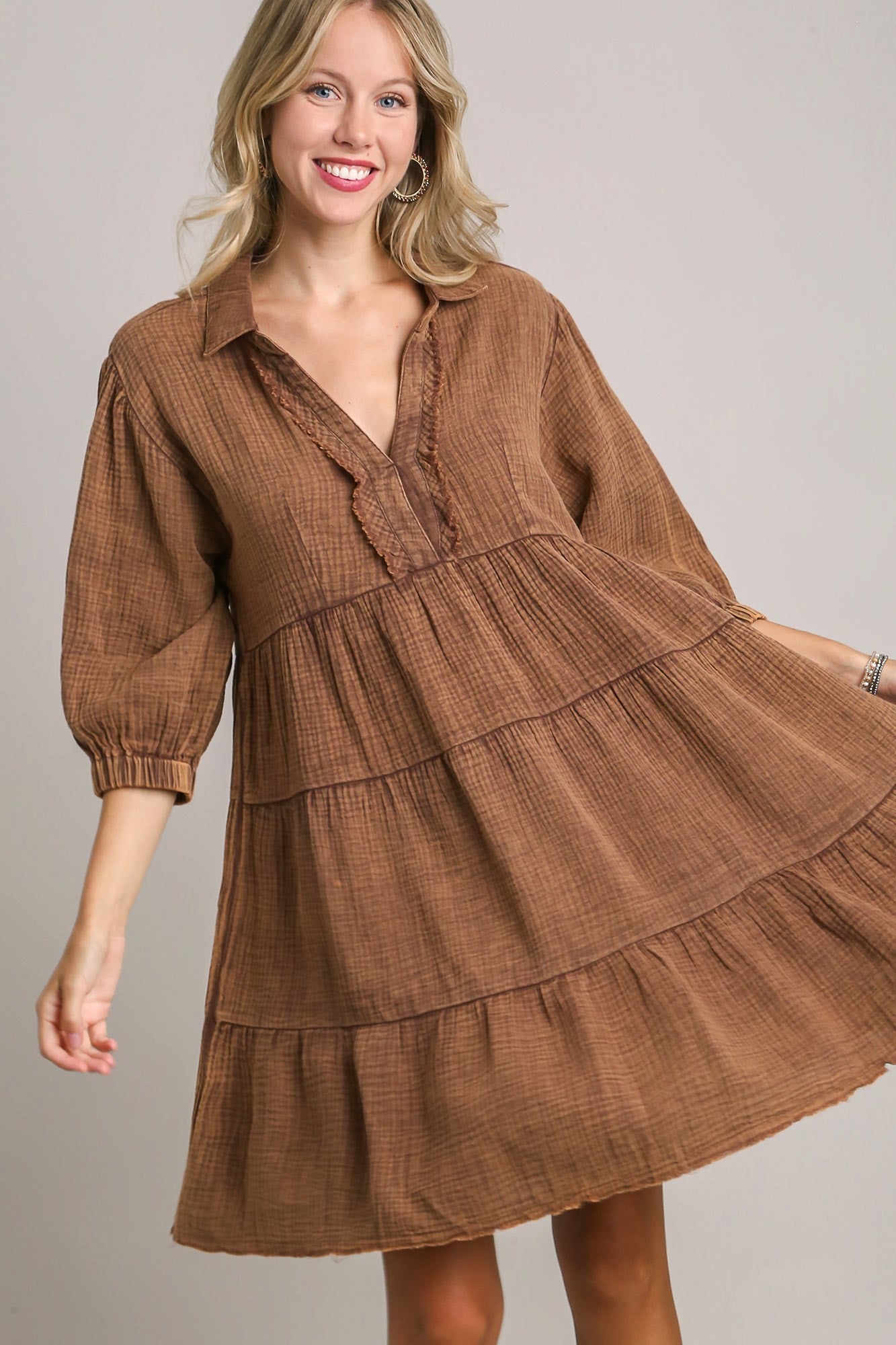 Umgee Snow Washed Cotton Gauze Dress in Brown – June Adel