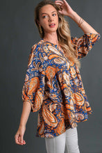 Load image into Gallery viewer, Umgee Paisley Print Babydoll Top in Teal Mix Shirts &amp; Tops Umgee   
