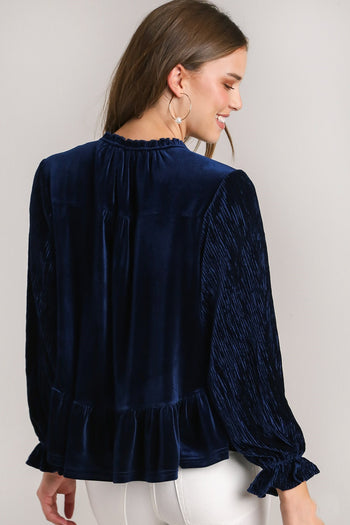 Umgee Velvet BabyDoll Top in Navy Shirts & Tops Umgee   