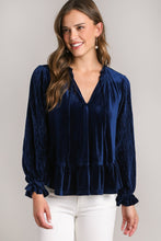 Load image into Gallery viewer, Umgee Velvet BabyDoll Top in Navy Shirts &amp; Tops Umgee   
