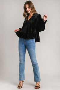 Umgee Velvet BabyDoll Top in Black Shirts & Tops Umgee   