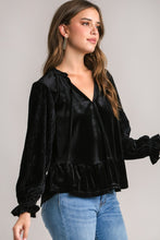 Load image into Gallery viewer, Umgee Velvet BabyDoll Top in Black Shirts &amp; Tops Umgee   
