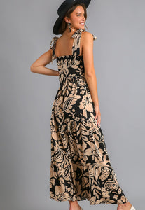 Umgee Tiered Maxi with Tie Sleeves in Black Mix  Umgee   