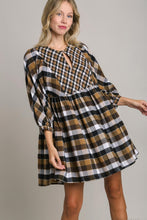 Load image into Gallery viewer, Umgee Contrasting Plaid BabyDoll Dress in Brown Mix Dress Umgee   
