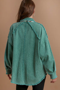 Umgee Washed Denim Jacket with Contrasting Pockets in Green Jacket Umgee   
