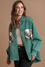 Load image into Gallery viewer, Umgee Washed Denim Jacket with Contrasting Pockets in Green Jacket Umgee   
