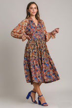Load image into Gallery viewer, Umgee Mixed Floral Print Midi Dress in Brick Mix Dresses Umgee   
