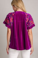 Umgee Velvet Top with Embroidery Sleeves in Violet Shirts & Tops Umgee   