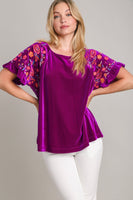 Umgee Velvet Top with Embroidery Sleeves in Violet Shirts & Tops Umgee   