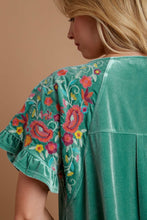 Load image into Gallery viewer, Umgee Velvet Top with Embroidery Sleeves in Dusty Mint Shirts &amp; Tops Umgee   
