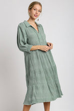 Load image into Gallery viewer, Umgee Solid Dotted Tiered Midi Dress in Dusty Mint
