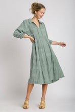 Load image into Gallery viewer, Umgee Solid Dotted Tiered Midi Dress in Dusty Mint
