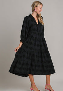 Umgee Solid Dotted Tiered Midi Dress in Black Dress Umgee   