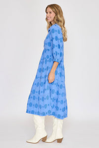 Umgee Solid Dotted Tiered Midi Dress in Ocean