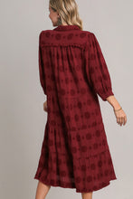 Load image into Gallery viewer, Umgee Solid Dotted Tiered Midi Dress in Wine Dress Umgee   
