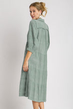 Load image into Gallery viewer, Umgee Solid Dotted Tiered Midi Dress in Dusty Mint
