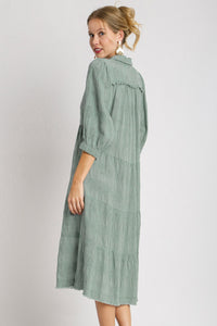 Umgee Solid Dotted Tiered Midi Dress in Dusty Mint