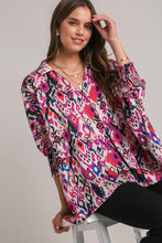 Load image into Gallery viewer, Umgee Mixed Geometric Oversized Top in Magenta Mix Shirts &amp; Tops Umgee   
